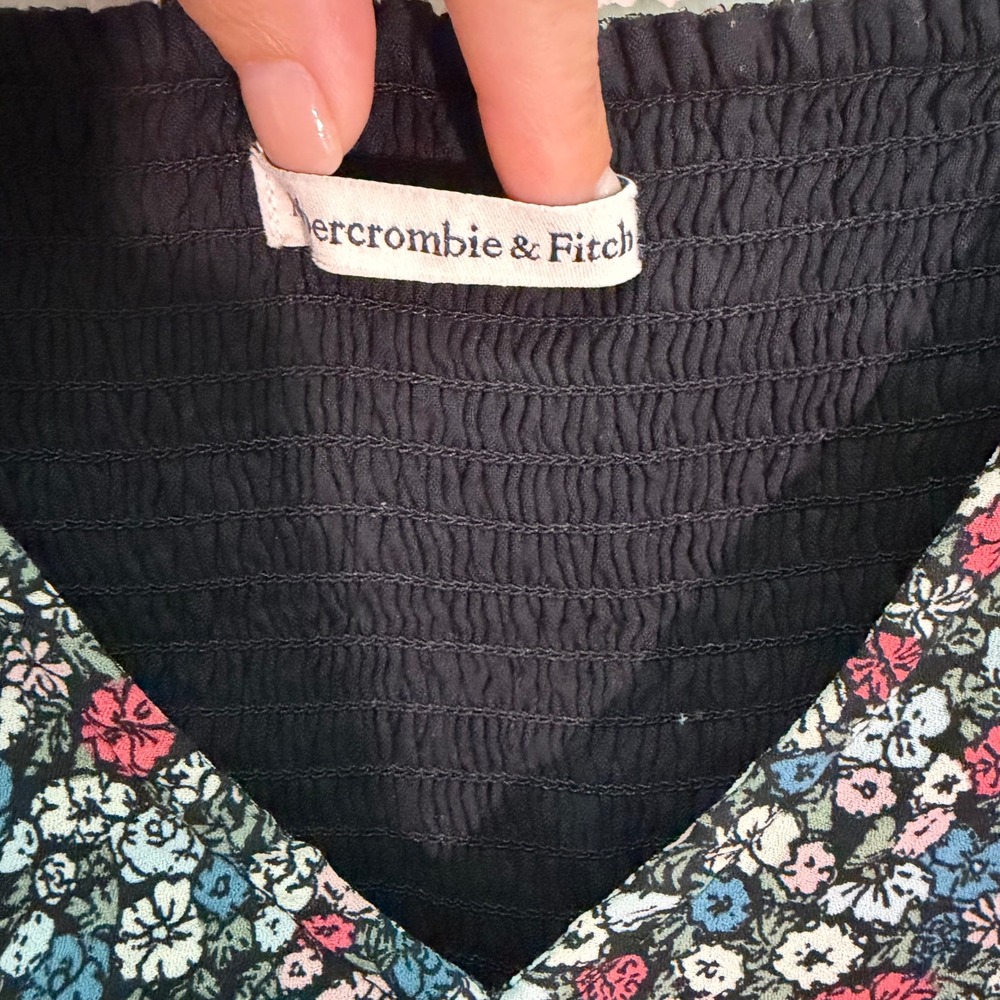 Abercrombie & Fitch Mini Dress Womens XL Black Floral Smocked Boho Cottagecore - Picture 6 of 16
